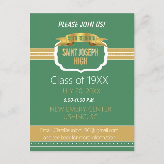 Postal Custom Green 50th Class Reunion Invite (Anverso)