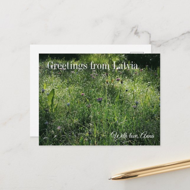 Postal Custom Greetings from Latvia Wildflower Photograph (Anverso/Reverso In Situ)