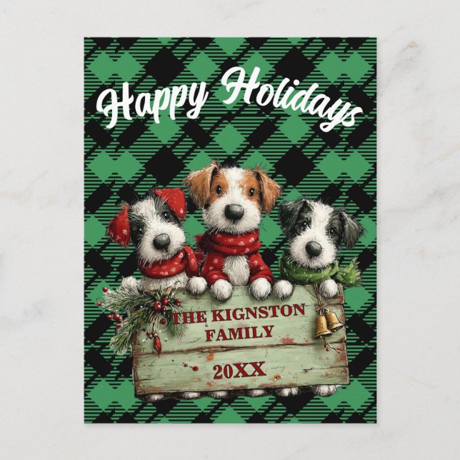 Postal Custom Holiday Green Checkered Pattern  (Anverso)