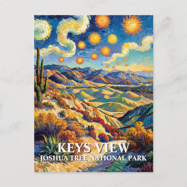 Postal Custom Joshua Tree Keys View Van Gogh Landscape (Anverso)