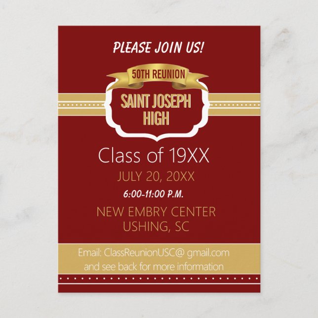 Postal Custom Maroon 50th Class Reunion Invite (Anverso)