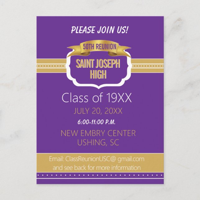 Postal Custom Purple 50th Class Reunion Invite (Anverso)