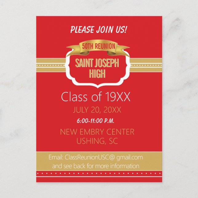Postal Custom Red 50th Class Reunion Invite (Anverso)