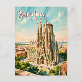 Postal Custom Sagrada Familia Barcelona Travel Watercolor