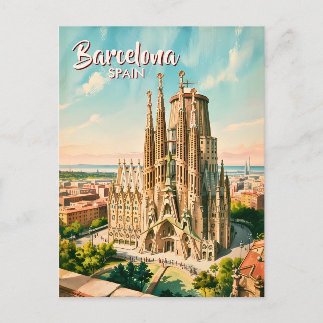 Postal Custom Sagrada Familia Barcelona Travel Watercolor (Anverso)