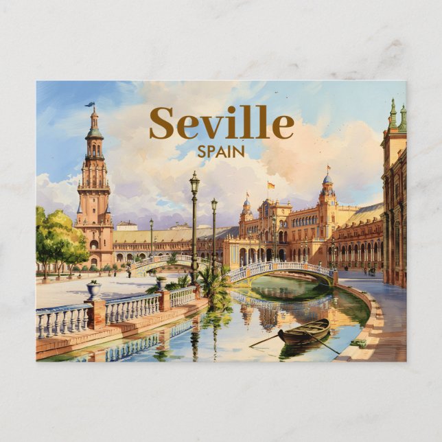 Postal Custom Seville Spain Plaza de Espana Watercolor (Anverso)