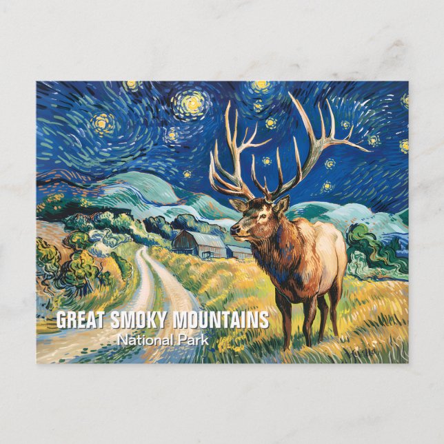 Postal Custom Text Great Smoky Mountains Elk Van Gogh Art (Anverso)
