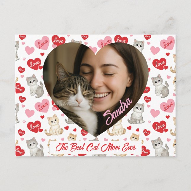 Postal Custom Valentine's Day Cat Mom Heart Photo  (Anverso)