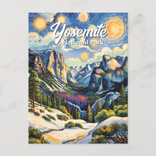 Postal Custom Yosemite Tunnel View Winter Van Gogh Style (Anverso)