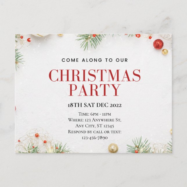 Postal Customizable Christmas Party Postcard (Anverso)