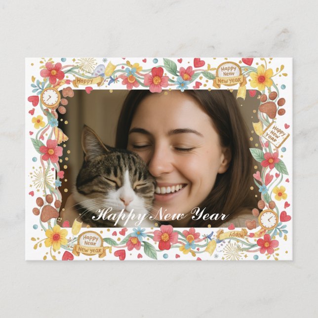 Postal Customizable Happy New Year Pet Lover Photo  (Anverso)