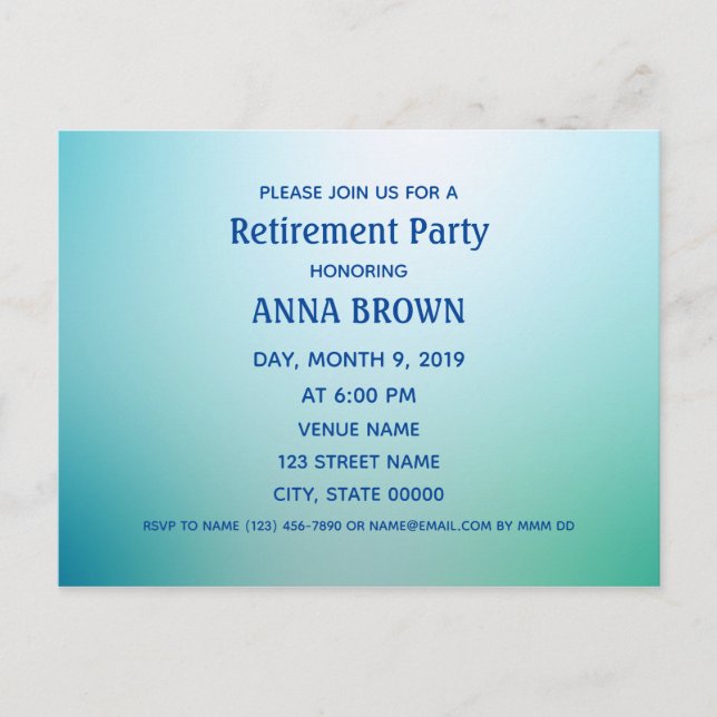 Postal Customizable retirement invitation light blue (Anverso)