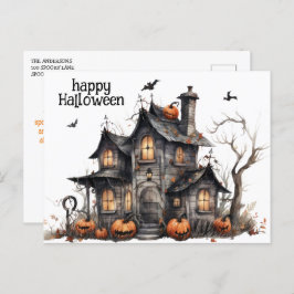 Postal Cuta acuarela Haunted House Halloween