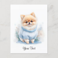 Cuta acuarela Pomerania Perro porcino personalizad