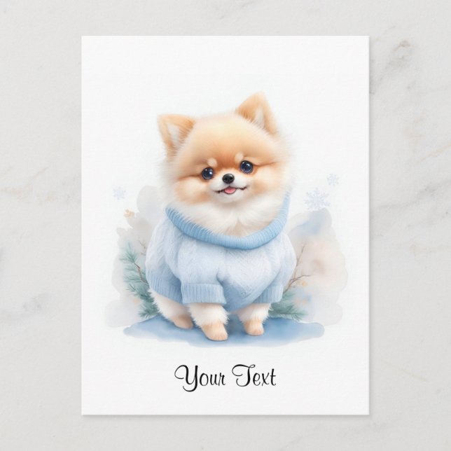 Postal Cuta acuarela Pomerania Perro porcino personalizad (Anverso)