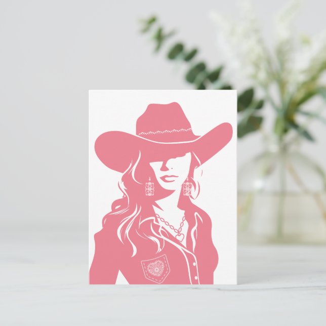 Postal Cuta Coquette Chica Rosa Moda de País Occidental (Anverso de pie)