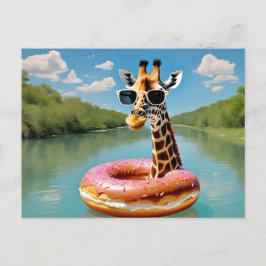 Postal Cuta jirafa sobre el dispositivo flotante Donut