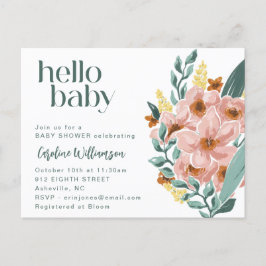 Postal Cuta Mint Sage Pink Floral Hola Baby Shower