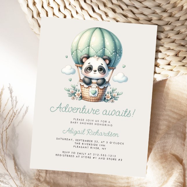 Postal Cuta Panda Mint Green Hot Air Balloon Baby Shower (Subido por el creador)