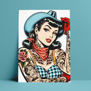 Postal Cuta Personalizado Tattoo Cowgirl