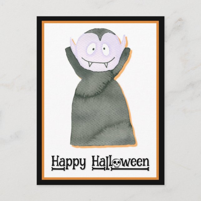 Postal Cute acuarela Halloween Dracula Vampiro (Anverso)