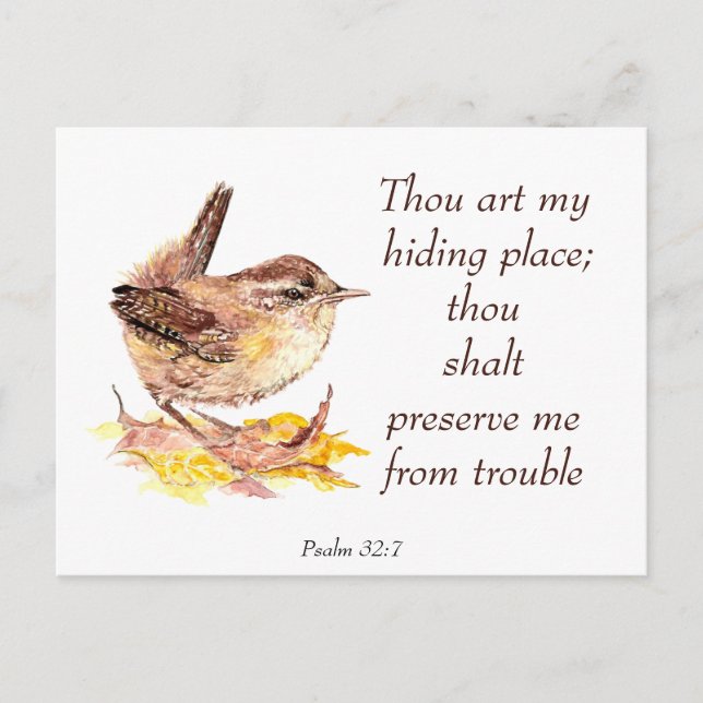 Postal Cute acuarela Wren Bird Bible Scripture Ps 32:7 (Anverso)