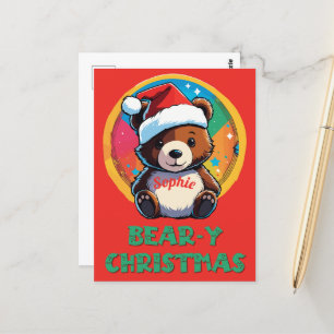 Postal Cute Adorable Kawaii Chibi Oso Navidad