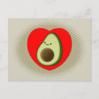 Cute aguacate de dibujos animados en corazón rojo