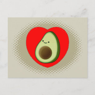 Postal Cute aguacate de dibujos animados en corazón rojo 