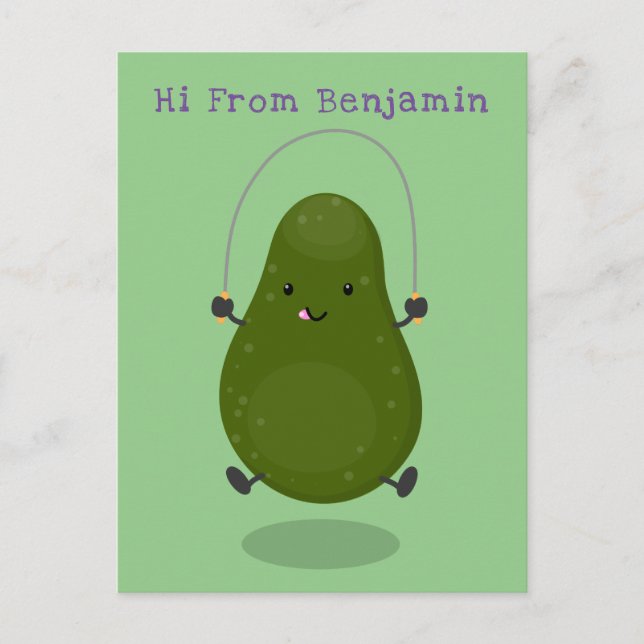Postal Cute aguacate salto cuerda personalizado ilustraci (Anverso)