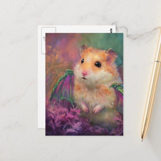 Postal Cute and Adorable Sweet Hamster Dragon (Anverso/Reverso In Situ)