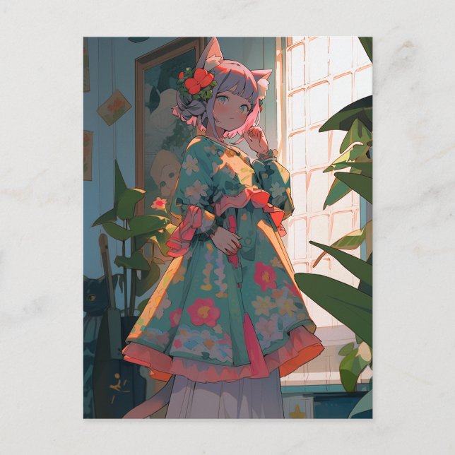 Postal Cute Anime Catgirl (Anverso)