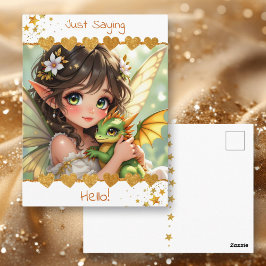 Postal Cute Anime Fairy and Chibi Dragon | Hello!