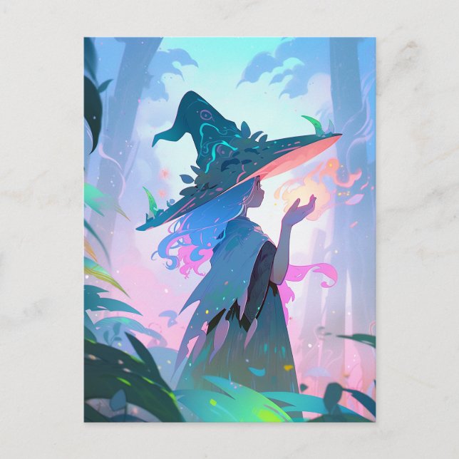 Postal Cute Anime Witch Chica Fantasy Art (Anverso)