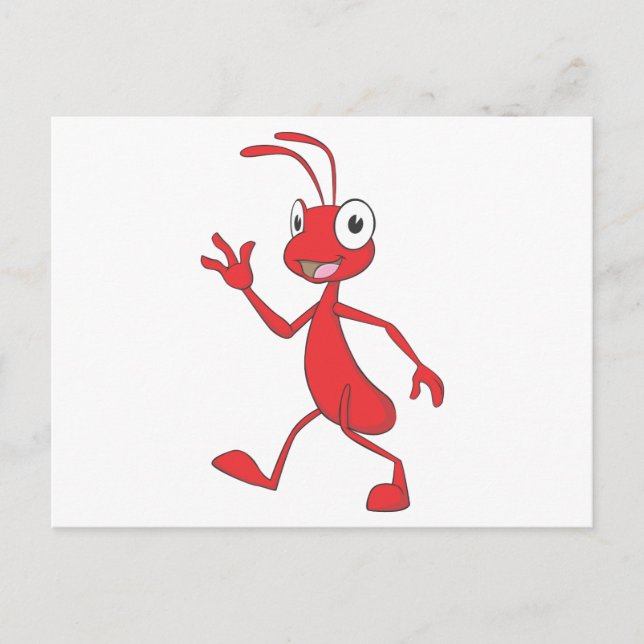 Postal Cute Ant Rojo Caminar La Mano Saluda Hola (Anverso)