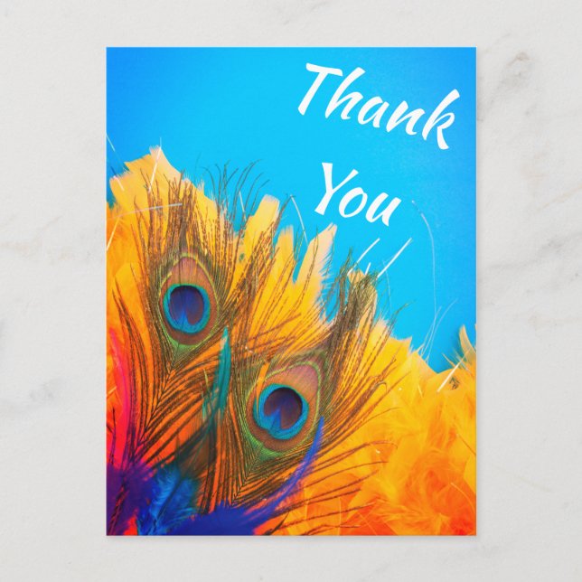 Postal Cute Aqua Blue Elegant Peacock Feather (Anverso)