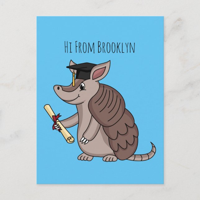 Postal Cute armadillo with graduation cap cartoon (Anverso)