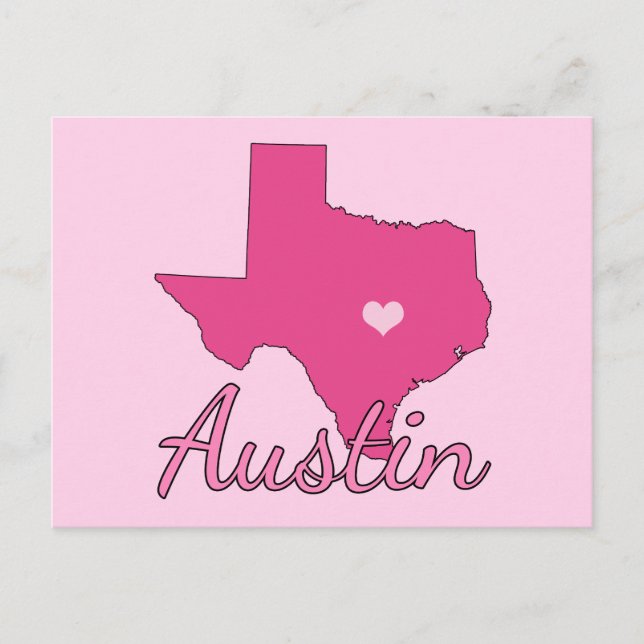Postal Cute Austin Texas Chica Pink (Anverso)