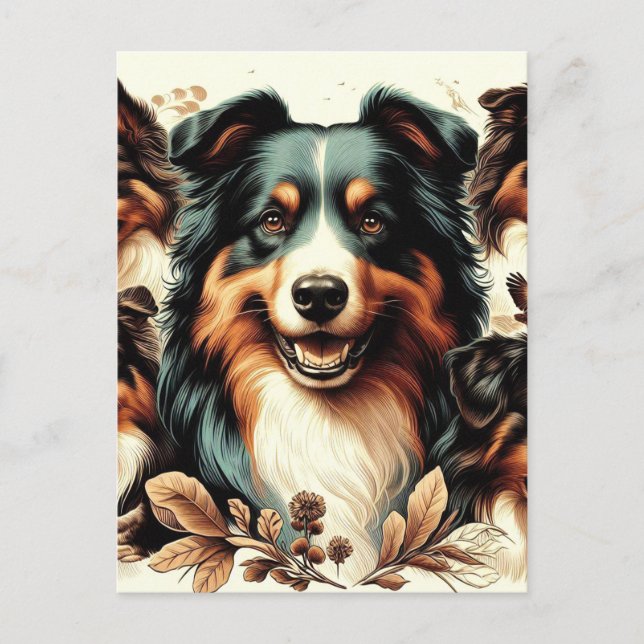 Postal Cute Australian Shepherd Painting (Anverso)