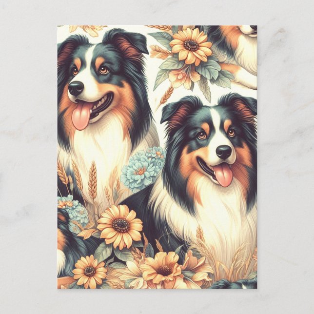 Postal Cute Australian Shepherd Vintage Painting (Anverso)