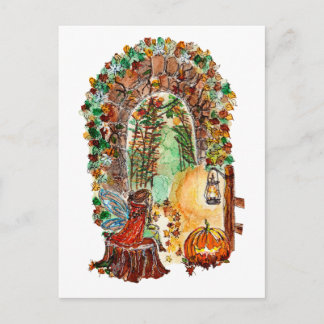 Postal Cute Autumn Fairy Halloween Watercolor