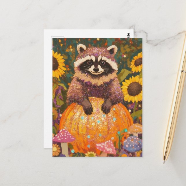 Postal Cute Autumn Raccoon (Anverso/Reverso In Situ)