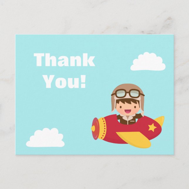 Postal Cute Aviator Boy Airplane Gracias a ti (Anverso)