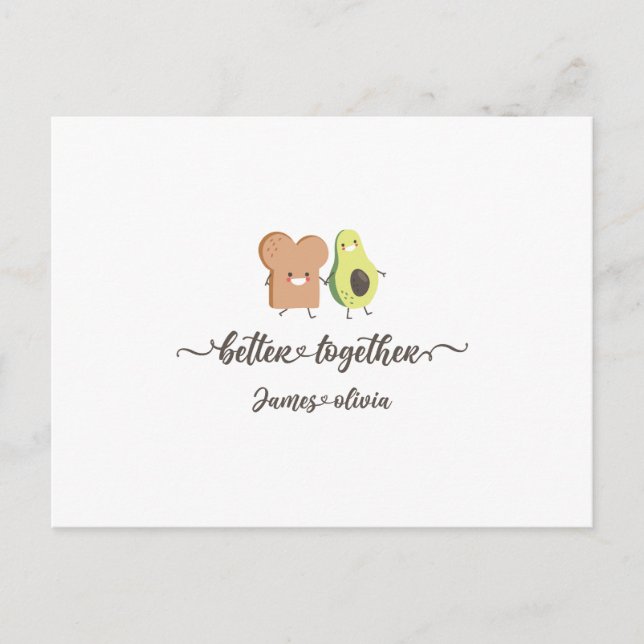 Postal Cute Avocado and Toast Better Together Personalize (Anverso)