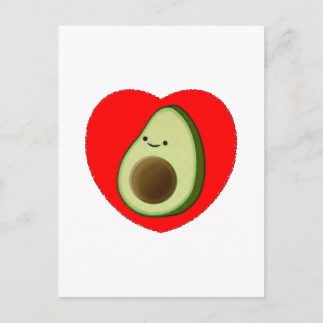 Postal Cute Avocado Cartoon In Red Heart (Anverso)