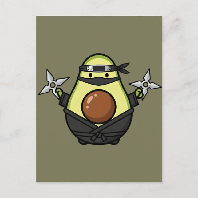Postal Cute Avocado Ninja Shuriken Warrior Illustration (Anverso)