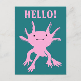 Postal Cute Axolotl Salamandra Rosa Hola Postcard