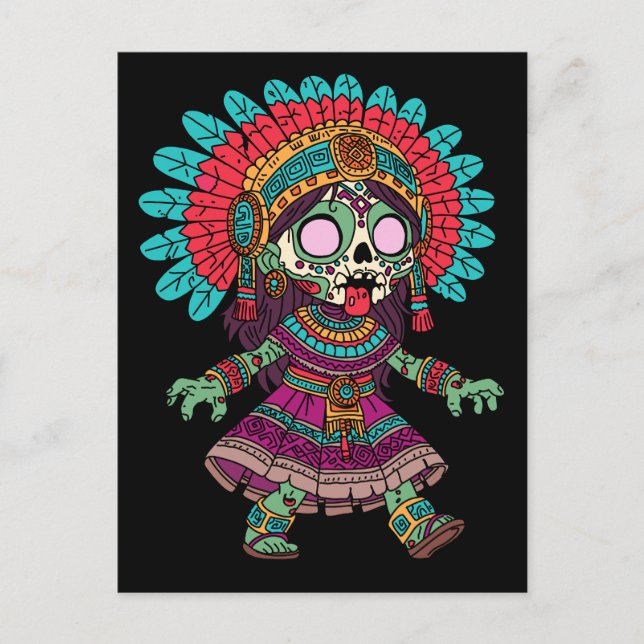 Postal Cute Aztec Zombie (Anverso)