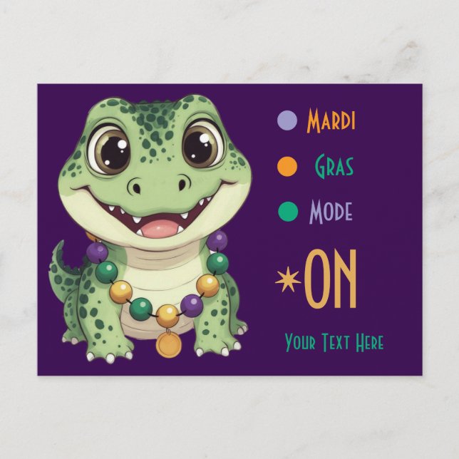 Postal Cute Baby Alligator Mardi Gras Mode On (Anverso)