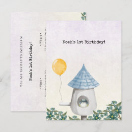 Postal Cute Baby Bird With Yellow Balloon Invitation